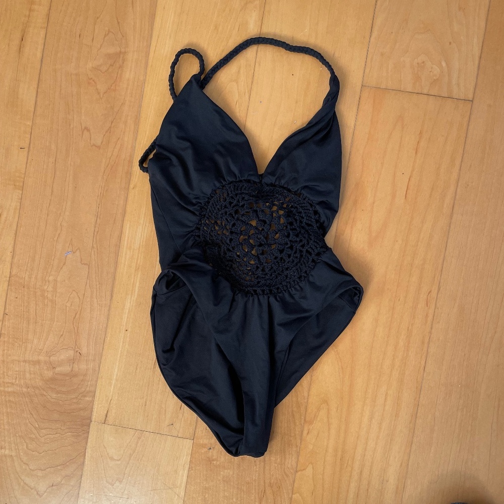 Frankie’s black one piece crochet bathing suit small